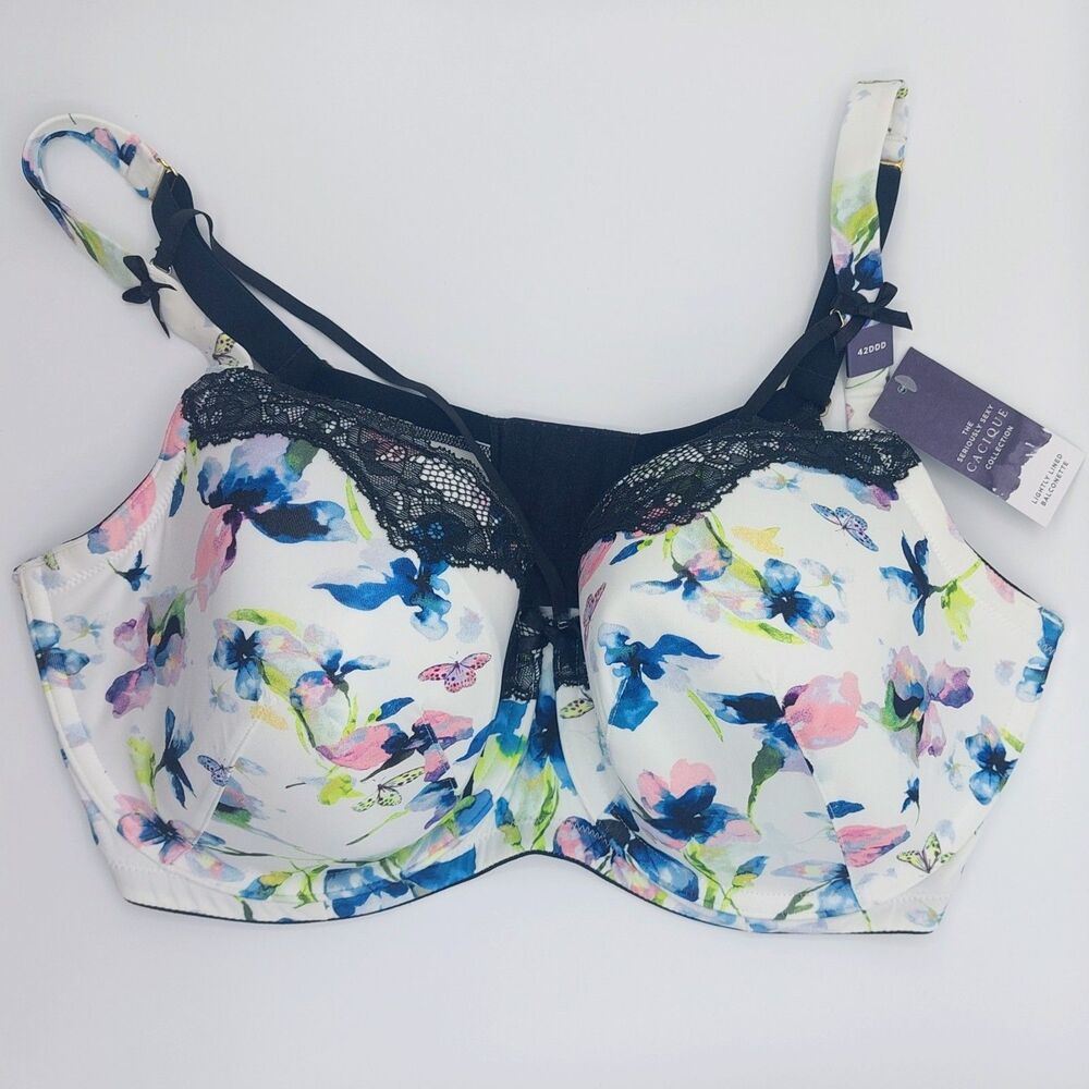 Cacique Lightly Lined Balconette Floral Bra Size 42DDD Colorful Lace Trim NEW!